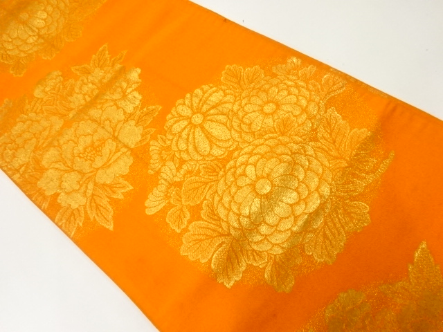 JAPANESE KIMONO / ANTIQUE FUKURO OBI / WOVEN KIKU